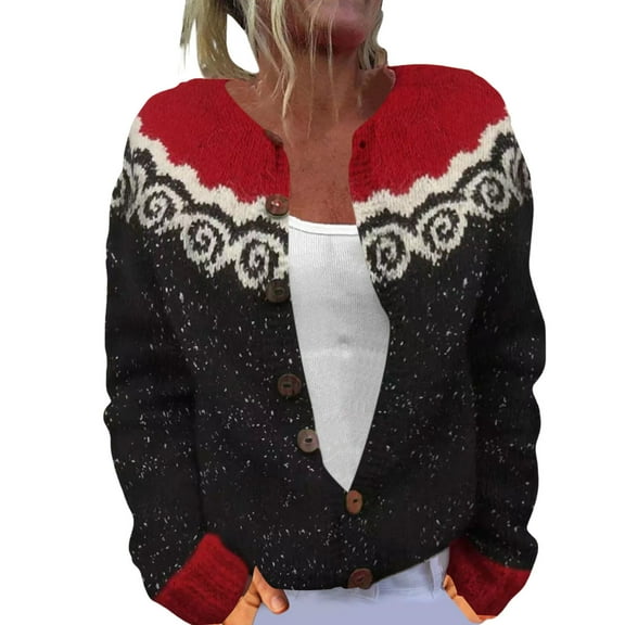 iHPH7 Fair Isle Sweater Women Button Up Cardigans for Women Fall Fashion Fall Outfits for Women's Outerwear Fall Sweaters for Women Soft Cardigans for Women Black 2 L