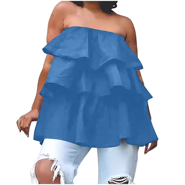 Timegard Womens Tank Top Strapless Ruffle Loose Lightweight Solid Color Casual Tube Top Summer Fashion