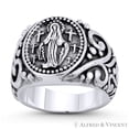 thumbnail image 1 of Virgin Mary, Cross, & Filigree Catholic Charm 5mm to 15mm Signet-Style Men's Ring in Oxidized .925 Sterling Silver, 1 of 1