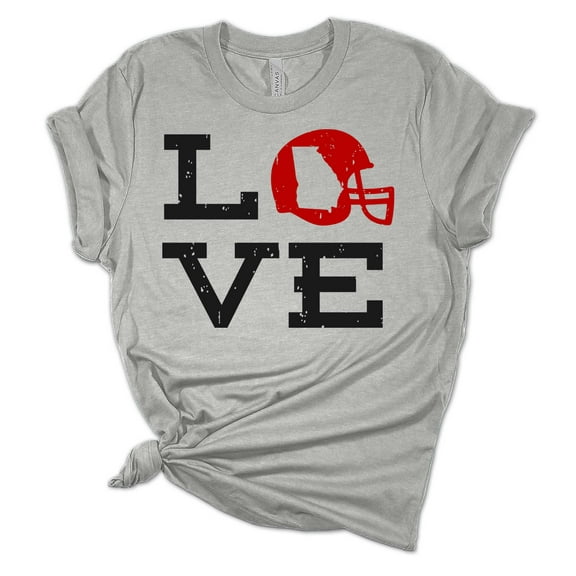 Womens Georgia Football Love Georgia Football Unisex Fit Short Sleeve T-shirt Graphic Tee-Sports Grey-5xl