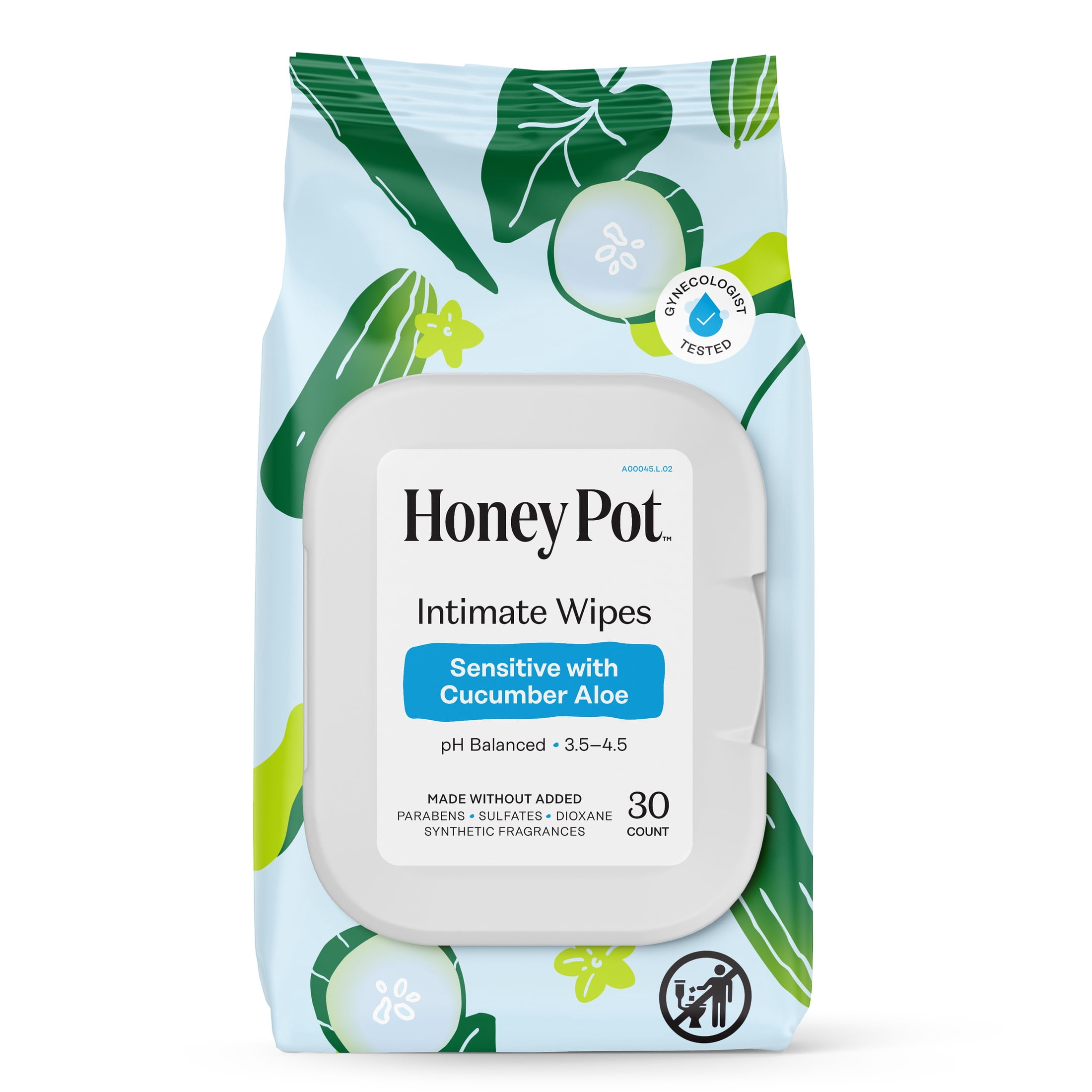 (2 pack) Honey Pot Intimate Wipes - Sensitive with Cucumber Aloe, 30 count