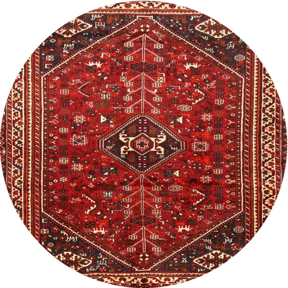 Ahgly Company Machine Washable Indoor Round Traditional Rust Pink Area Rugs, 3' Round