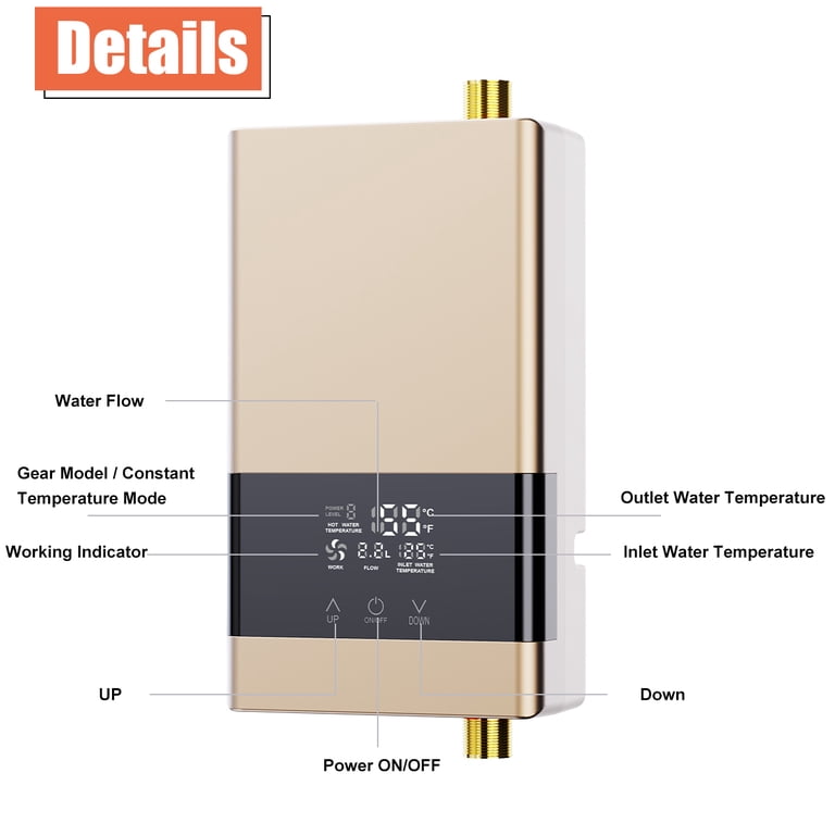 110V 3000W Electric Tankless Water Heater For Kitchen Sink Or Shower - Instant Hot Water, Digital Display
