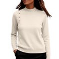 thumbnail image 5 of TtopsQueen Women Mock Neck Knit Sweater, Long Sleeve Soft Slim Pullover Top with Side Decorative Buttons, Comfortable Casual Knitwear for Daily Fall Winter Wear Beige,L, 5 of 6
