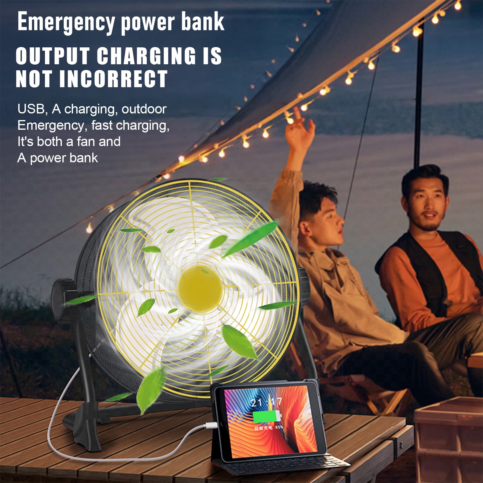 Happydeer Battery Operated Floor Fan Rechargeable Powered Fan Cordless High Velocity Metal Blade Portable Fan for Camping Travel Patio Tent Indoor Outdoor Fan 12 Inch 360 Degree Manual Tilt 12 Speed