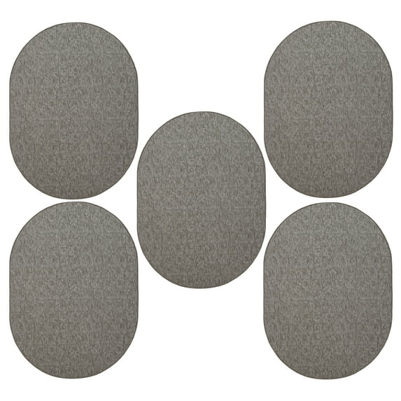 Furnish My Place Modern Indoor/Outdoor Commercial Neutral Rug, Modern Area Rug, Baby Nursery Mat, Pet-Friendly Carpet for Living Room, Playroom, Made in USA, 2' x 3' Oval - Set of 5