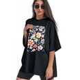 thumbnail image 3 of Plus Size Shirt for Women Black Tops for Women Oversized Short Sleeves Shirt for Women Color Small Flowers2 T Shirt Crewneck Shirt for Women 3XL, 3 of 5
