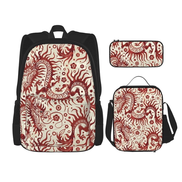 Fotbe Dragons1 Set Escolar 3 en 1 para Niños - Mochila Duradera con Lonchera Aislante y Estuche para Lápices - Mochila Escolar para Niños y Niñas