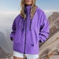 thumbnail image 2 of Sexlip Women Hooded Waterproof Windbreaker Jacket Full Zip Long Sleeve Multi Zipper Pocket Loose Fit Outdoor Hiking Lightweight Rain Coat Purple XL, 2 of 7