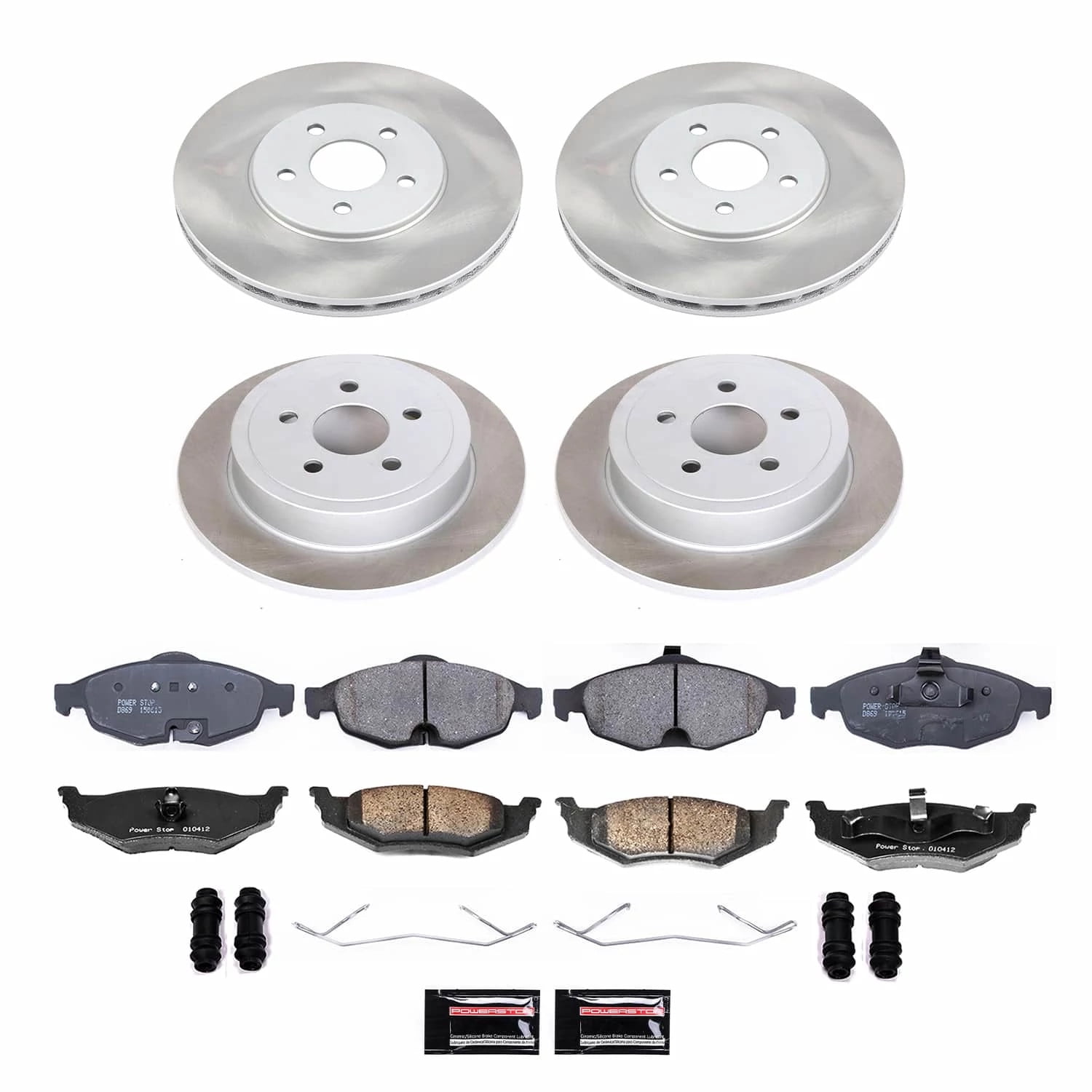 PowerStop Front and Rear Semi-Coated Rotor and Low-Dust Ceramic Brake Pad Kit SC1685