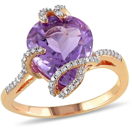 Tangelo 4 Carat T.G.W. Amethyst and 1/7 Carat T.W. Diamond 10kt Rose Gold Cocktail Ring