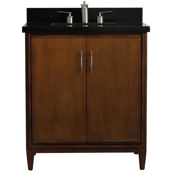 MCM 31" Rectangle Sink Solid Wood Vanity with Black Granite Stone in Walnut