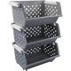 thumbnail image 1 of 3 Pack Gray Large Stacking Basket Bin, Open Front Stackable Storage Baskets, 1 of 5