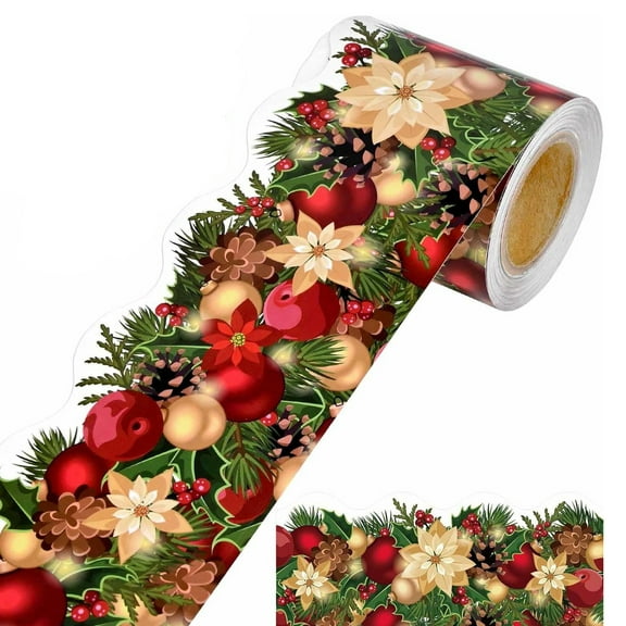 Christmas Sticker Roll 3"x708" Self-adhesive Removable Wall Stickers Holiday Party DIY  Decals Border Stickers Decor