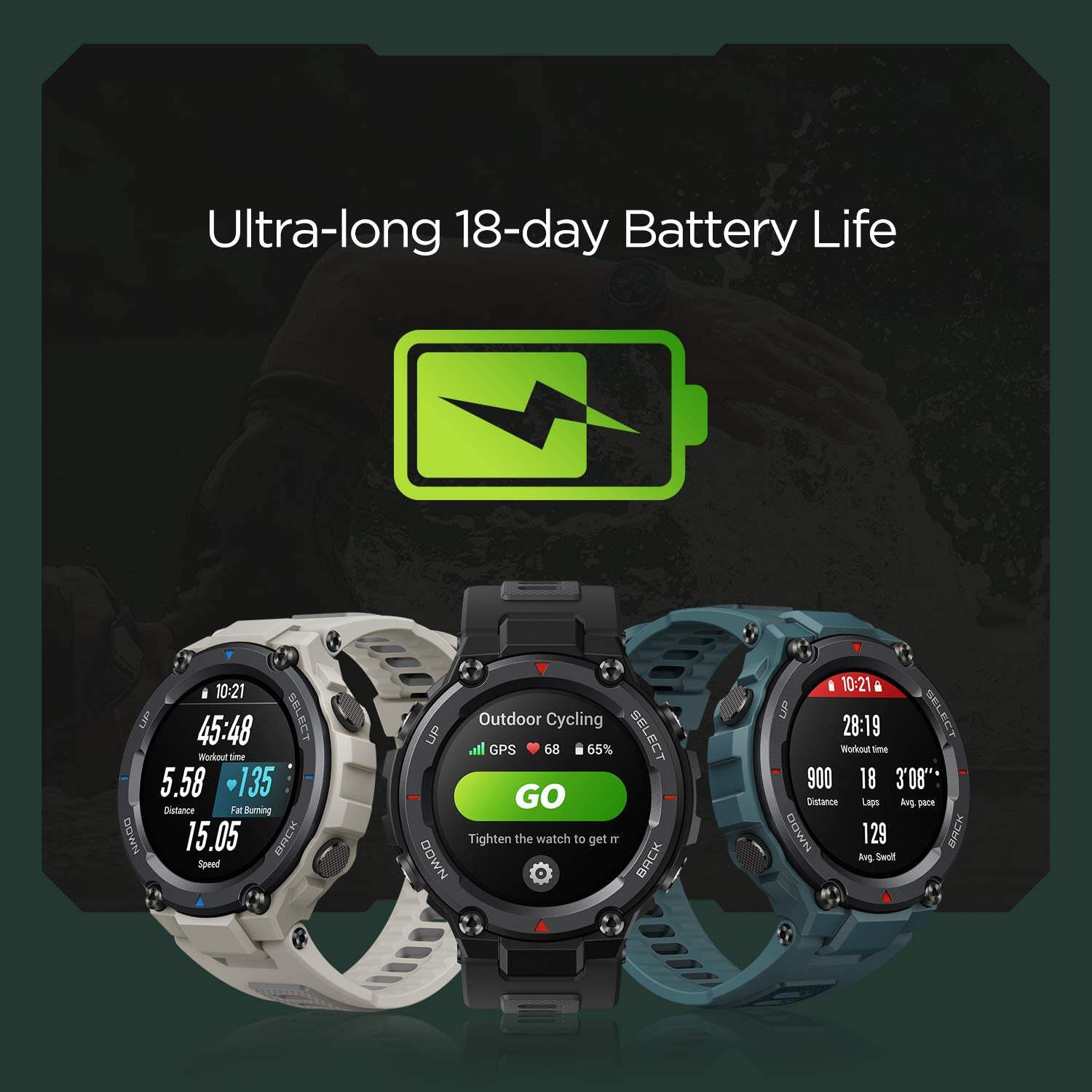 Amazfit Military Grade Smartwatch T-Rex Pro (GPS) with Skin Friendly Silicone Strap