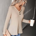 thumbnail image 5 of Women's Henley Shirts Long Sleeve V Neck Button Down Knit Sweater Fitted Tops Solid Color Comfy Tunic Blouses Tops, 5 of 5
