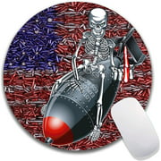 Hokafenle Skull American Flag Round Mouse Pad, Custom Waterproof&Anti-Slip Rubber Base Gaming Mouse Mat, Mousepad