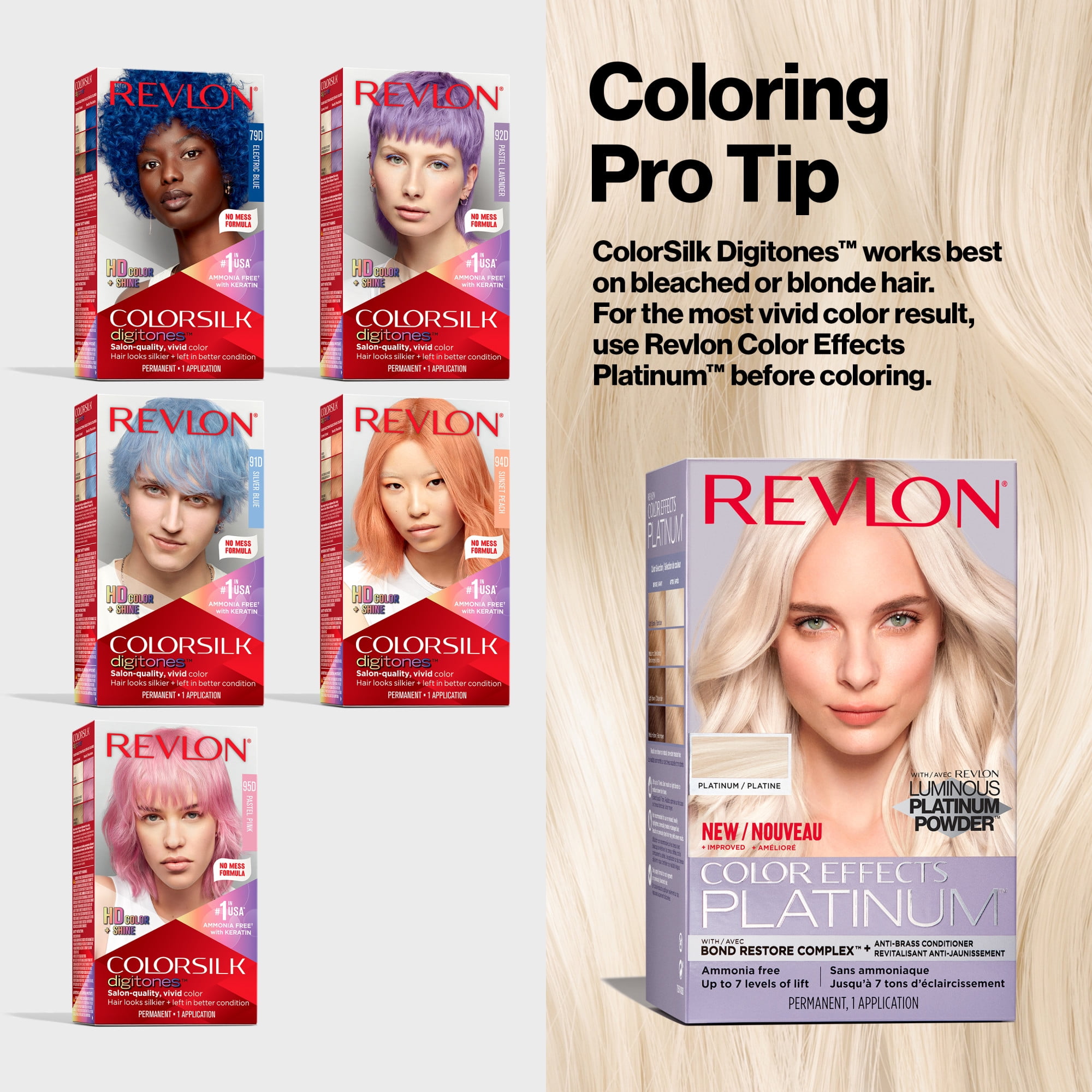 Revlon ColorSilk Digitones Permanent Hair Color with Keratin, Pastel Lavender, 1 count