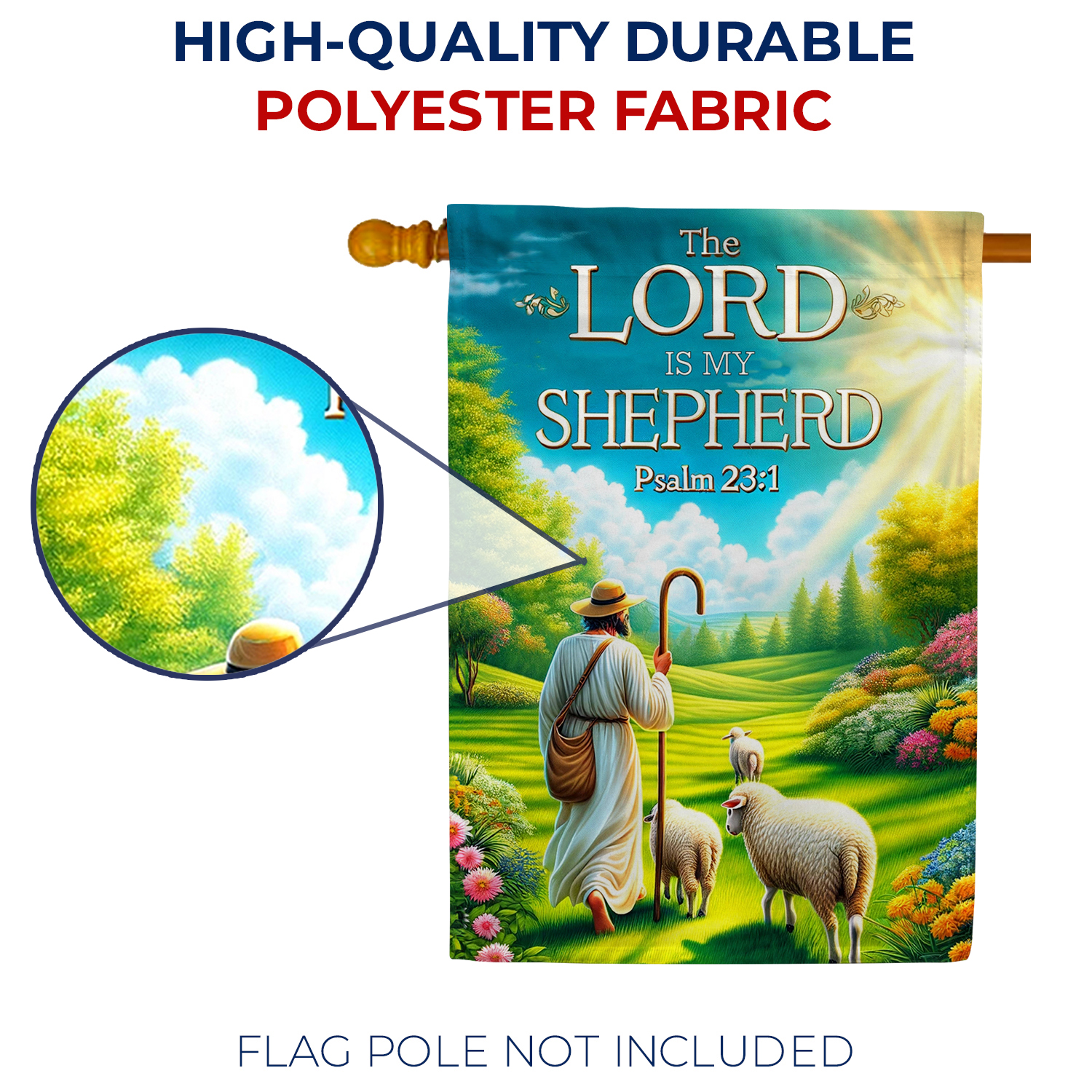 America Forever Bible Verse House Flag, 28 x 40 inch Double Sided, Psalm 23:1 The Lord is My Shepherd, Christian Quotes Religious Scripture Outdoor Decor, Holiday Outside Decorations Yard Flag
