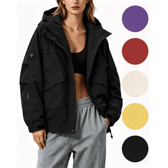 Nugftut Womens Rain Jacket Waterproof Windproof Zip up Hooded Outdoor Hiking Rain Jackets,XL