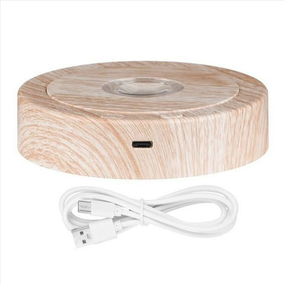 Rollbacks & More Round Stand Led Rotating Display Base for Crystals Lighted 8 Light Modes Pedestals(Wood Color)