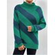 thumbnail image 1 of 2023 otoño e invierno nuevo suéter de cuello alto suéter camisa de fondo de punto de rayas diagonales contrastantes europeas y americanas para mujeres, 1 of 4