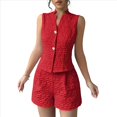 thumbnail image 2 of Conjunto de Dos Piezas de Verano para Mujer: Camiseta Sin Mangas con Botones y Pantalones Cortos de Cintura Alta. Rojo M, 2 of 8