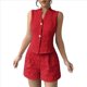 thumbnail image 2 of Conjunto de Dos Piezas de Verano para Mujer: Camiseta Sin Mangas con Botones y Pantalones Cortos de Cintura Alta. Rojo L, 2 of 8