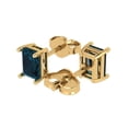 thumbnail image 2 of 14K Solid Gold Push Back Stud Earrings for Women | 2 cttw Emerald Cut Natural London Blue Topaz | Yellow Gold, 2 of 5