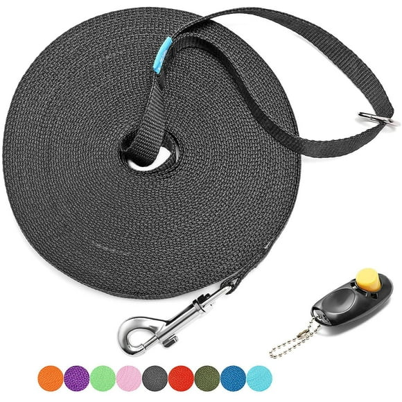 shiyou-15 ft, 20 ft, 30 ft, 50 ft, 100 ft Long Leash for Dog Cat Training, Play, Camping, or Backyard Lead with Free Training Clickers for Small, Medium and Large Dogs or Cats (20 Feet, Black)