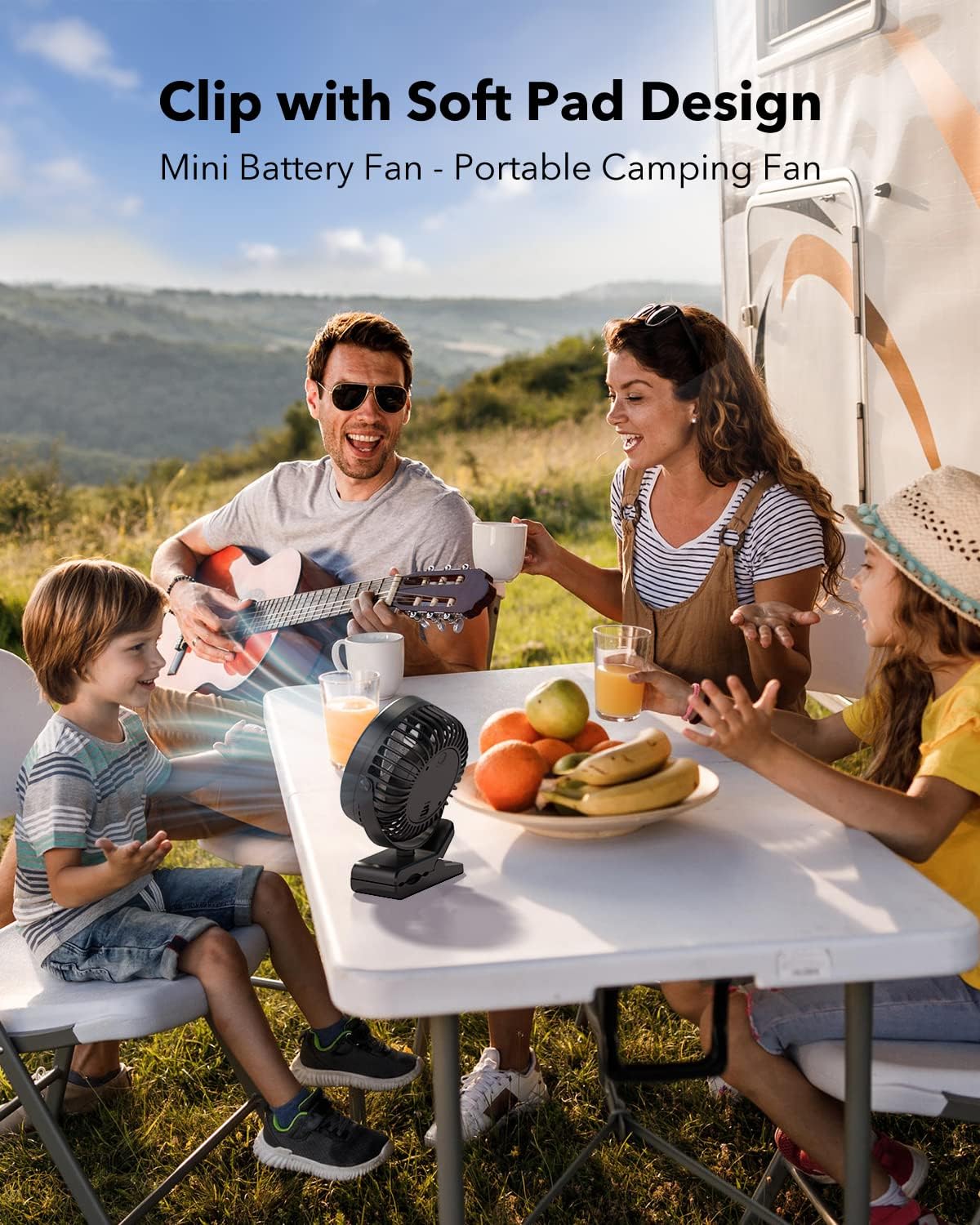 Portable 3-Speed Clip-on camping Fan with Sturdy Clamp 10000mAh Battery-Powered Clip Fan Rechargeable Ultra-Quiet for Bedroom Office Camping & Stroller