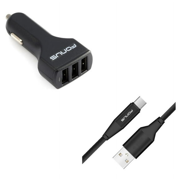 Charger Cord Type-C 10ft USB Cable w 3-Port USB 36W Car Charger K3J for Acer Liquid Jade Primo - Alcatel PulseMix, 7, Idol 5S 5 4S - ASUS Zenfone V Live, ROG Phone, AR 6 5z 4 Pro