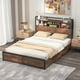 thumbnail image 1 of Gymax Full Size Bed Frame w/ Bookcase Headboard & 4 Storage Drawers Vintage Brown, 1 of 10