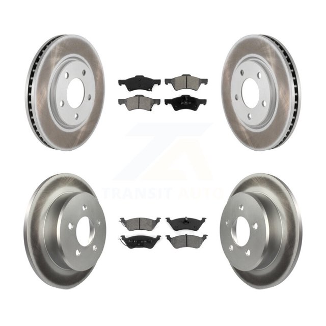 Transit Auto Front Rear Coated Disc Brake Rotors and Semi-Metallic Pads Kit for Car Dodge Grand Caravan Chrysler Town & Country Voyager KGS-100683