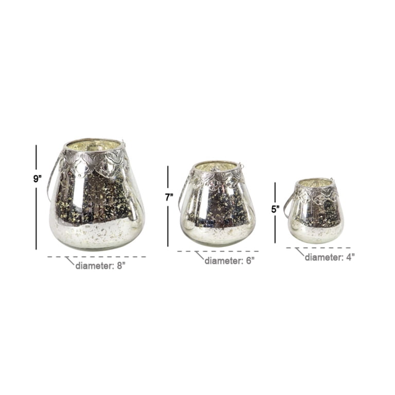 DecMode 3-Piece Silver Glass Candle Lantern Set photo 3