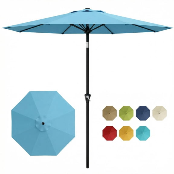 9 FT Patio Umbrella for Outdoor, Outdoor Umbrella with Push Button Tilt and Crank, Outdoor Patio Umbrellas with 8 Sturdy Ribs for Market, Garden, Deck, Backyard, Pool