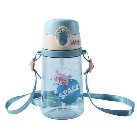 Baby Kid Children Cartoon Animal School Drinking Water Straw Bottle Straw Sippy Cup With Shoulder Strap 450ml Randomly