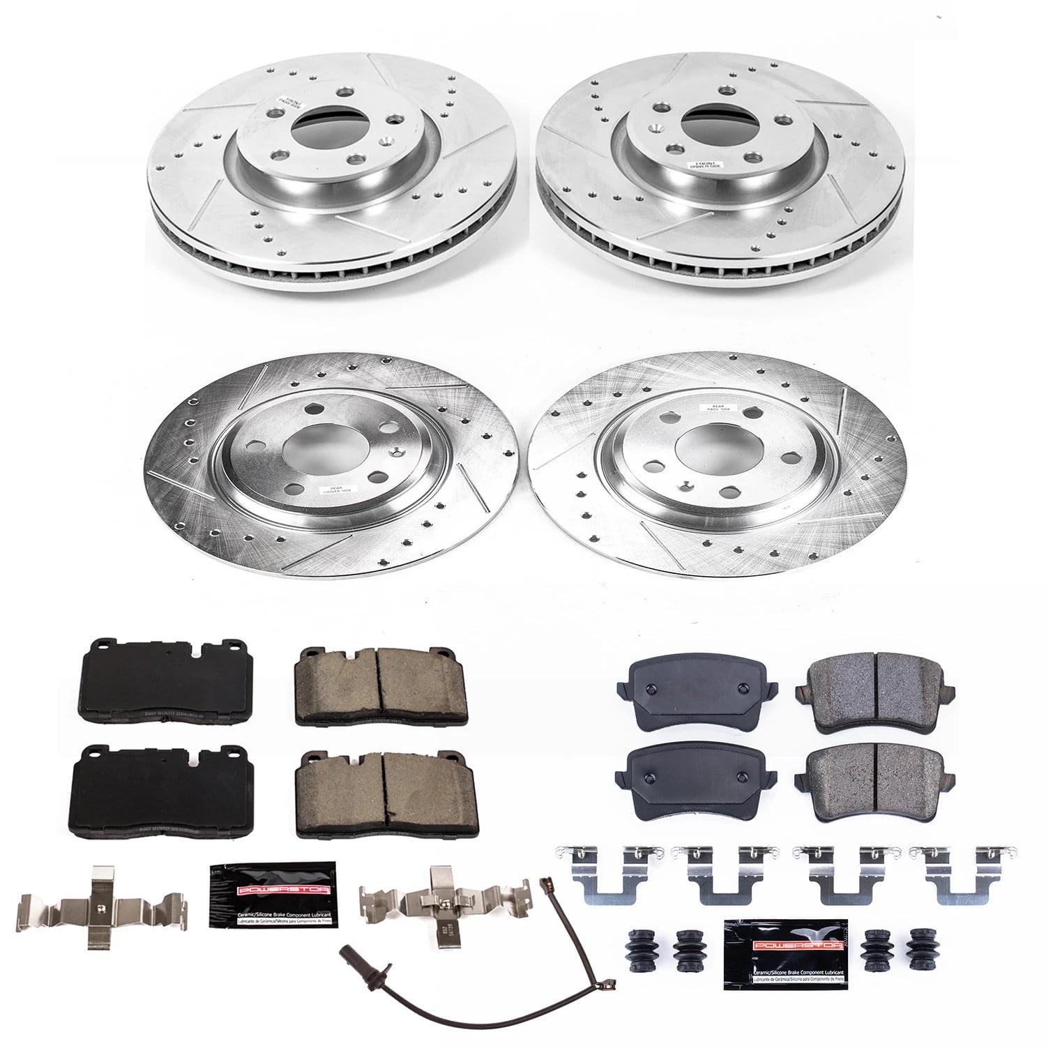 PowerStop Front and Rear Z23 Evolution Sport Carbon-Fiber Ceramic Brake Pad and Drilled & Slotted Rotor Kit Fits: AUDI Select Models K7096