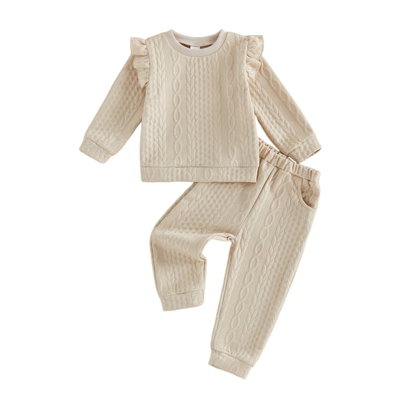 RUINIXCW Toddler Baby Girl Spring Fall Winter Clothes Infant Baby Girls 2 Pieces Outfit Twist Textured Jacquard Long Sleeve Crewneck Sweatshirt and Pockets Pants Set