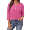 thumbnail image 2 of WellSize 3/4 Sleeve Blouses for Women Plus Size Henley Shirts Casual Crew Neck Tunic Tops Trendy Fall Pullover, 2 of 10