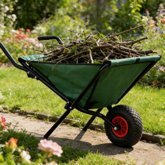 176 lbs Collapsible Wheelbarrow - Heavy-Duty Folding Yard Garden Cart with 10" Pneumatic Tire, Oxford Cloth Green Lawn Cart,Green