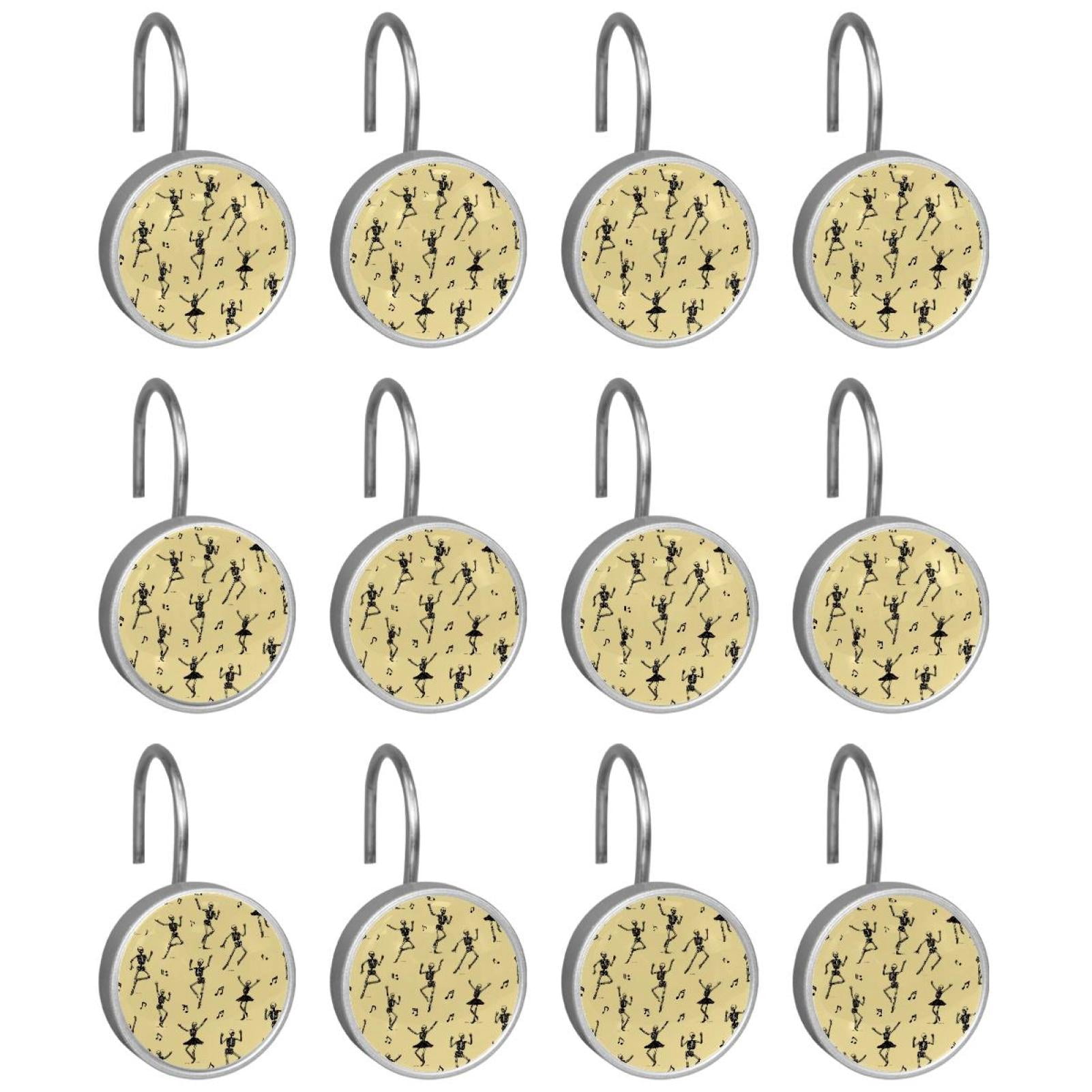 12pcs Decorative Shower Curtain Hooks, Rust Resistant Shower Rings for Bathroom Living Room,Rustproof Stainless Steel Rings for Shower Curtain and Liner Rods,Ballet Dancing Skeleton Yellow