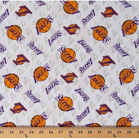 Cotton Los Angeles Lakers White NBA Pro Basketball Sports Team Cotton Fabric Print by the Yard (83lal0002-01)