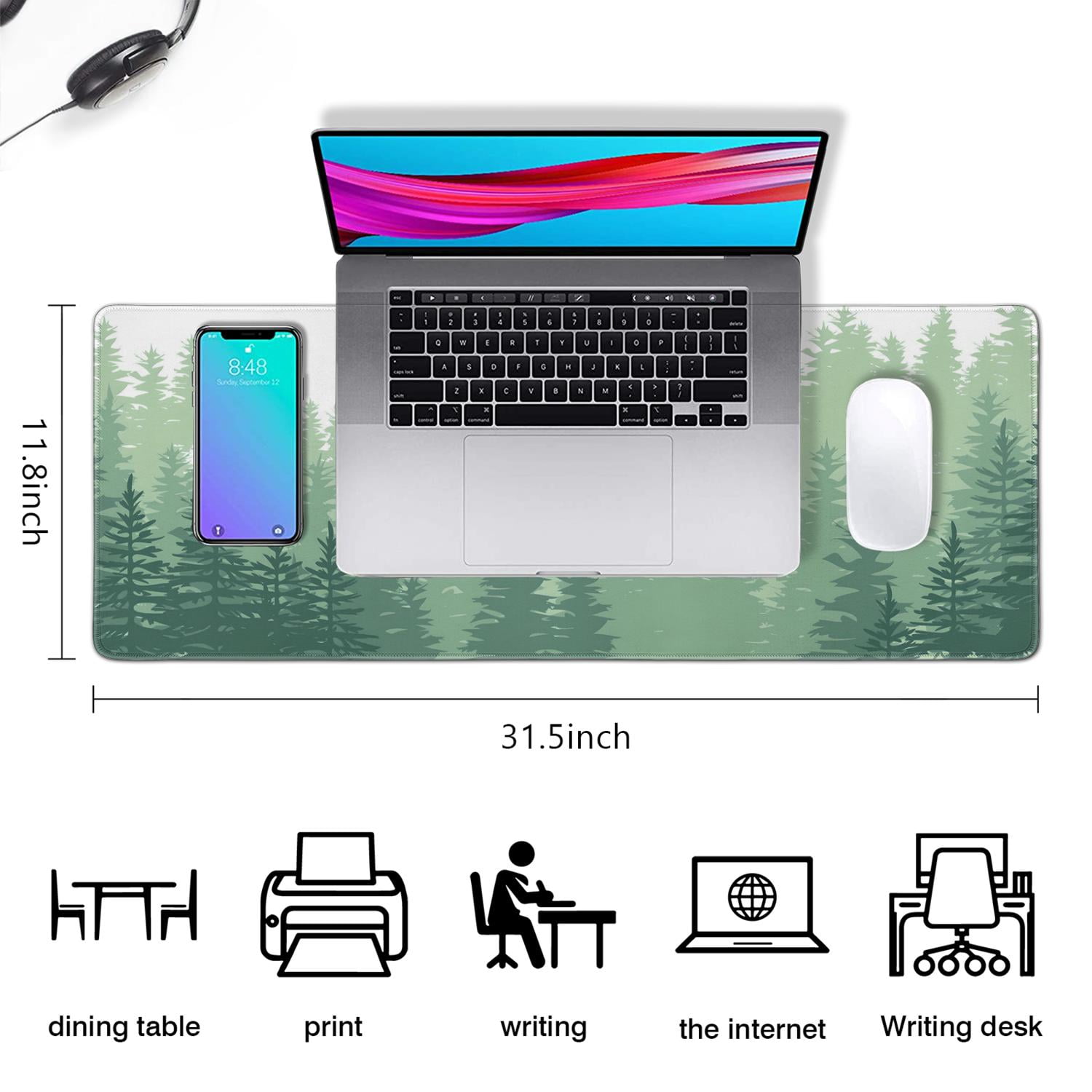 Step Into the Forest with this XXL Mouse Mat - Forest Pattern Large Extended Desk Mat, Non-Slip Mice Pads with Stitched Edges (31.5 x 11.8inches)