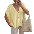 thumbnail image 1 of OIOLOYJM Womens Spring Oversized Cardigans Batwing Short Sleeve Button V Neck Sweater Tops Casual Fashion Knit Lightweight Clothes Yellow S, 1 of 3