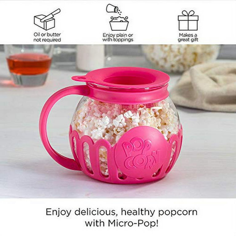 The Original Korcci 3 Quart Microwave Glass Popcorn Popper, Borosilicate  Glass, Dishwasher Safe, 3-in-1 Silicone Lid, BPA Free, Family Size (Red)