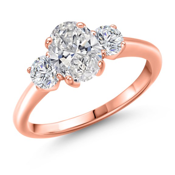 Gem Stone King 18K Rose Gold Plated Silver IGI Certified Lab Grown Diamond Engagement Ring for Women | 1.54 Cttw | Center 1 Ct Oval Cut | D-E Color | VS1-VS2 Clarity (Size 5)