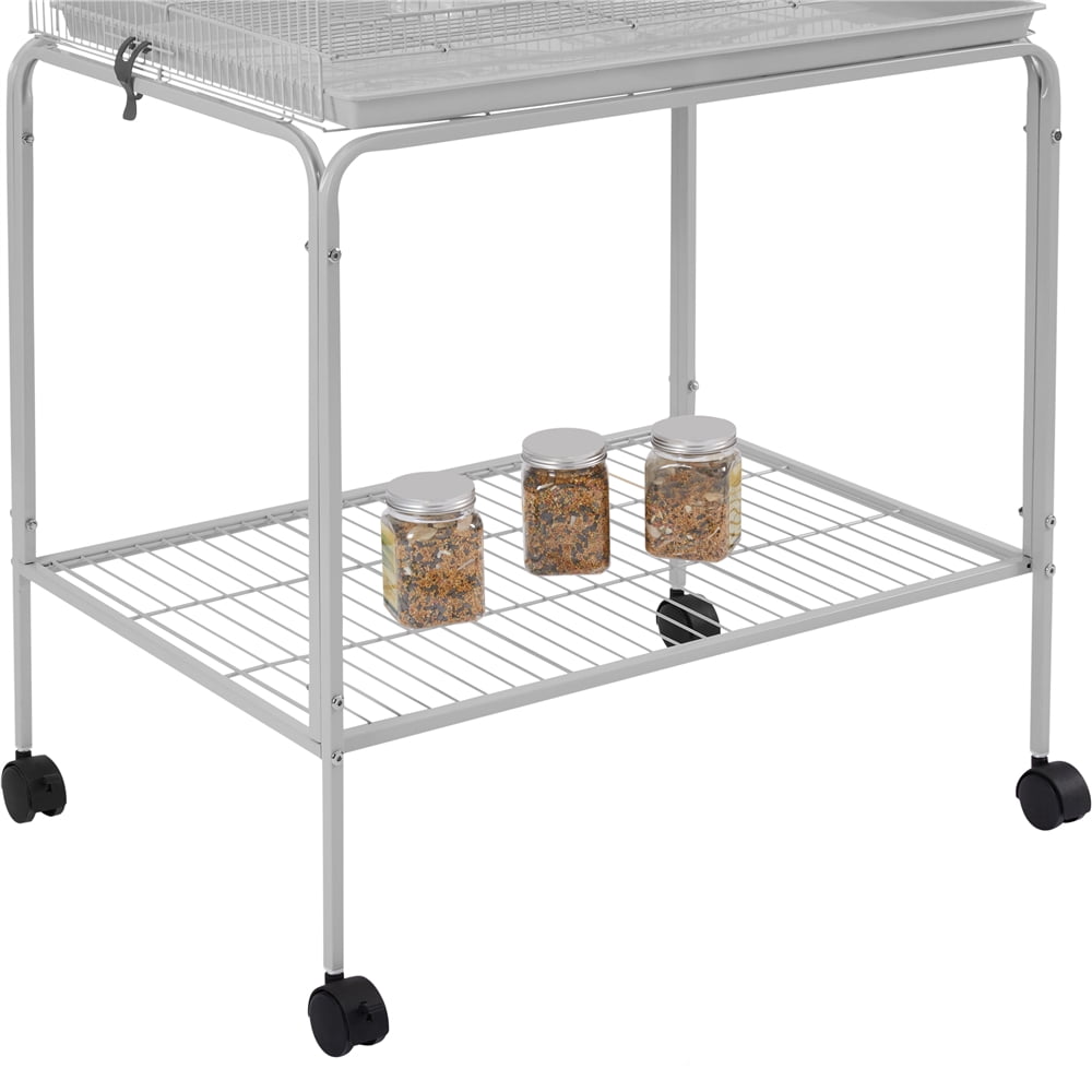 Renwick 47"H Rolling Stand Flight Metal Bird Cage with Slide-Out Tray for Small Birds, Light Gray