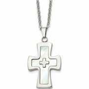 Stainless Steel Polished Mother Of Pearl Cross 22In Necklace Made In China -Jewelry By Sweet Pea