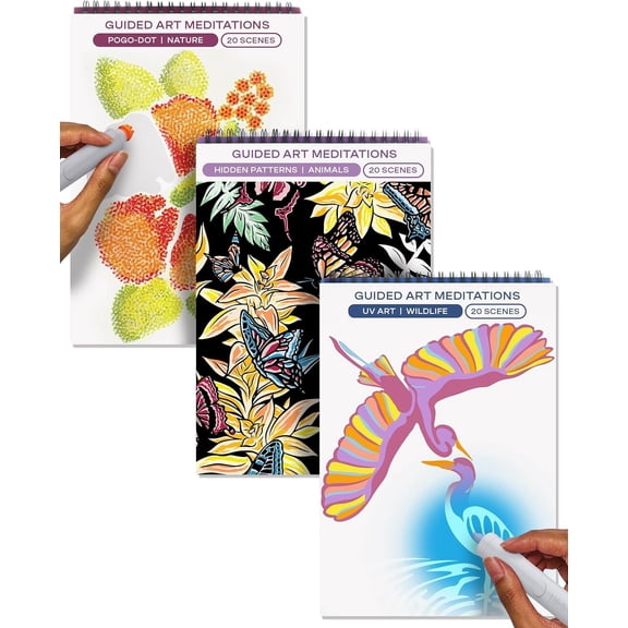 Lifelines FlowArt Activity Pad for Teens, Seniors & Adults, UV Light, Pogo-Dot & More Coloring Books, 3 Pack